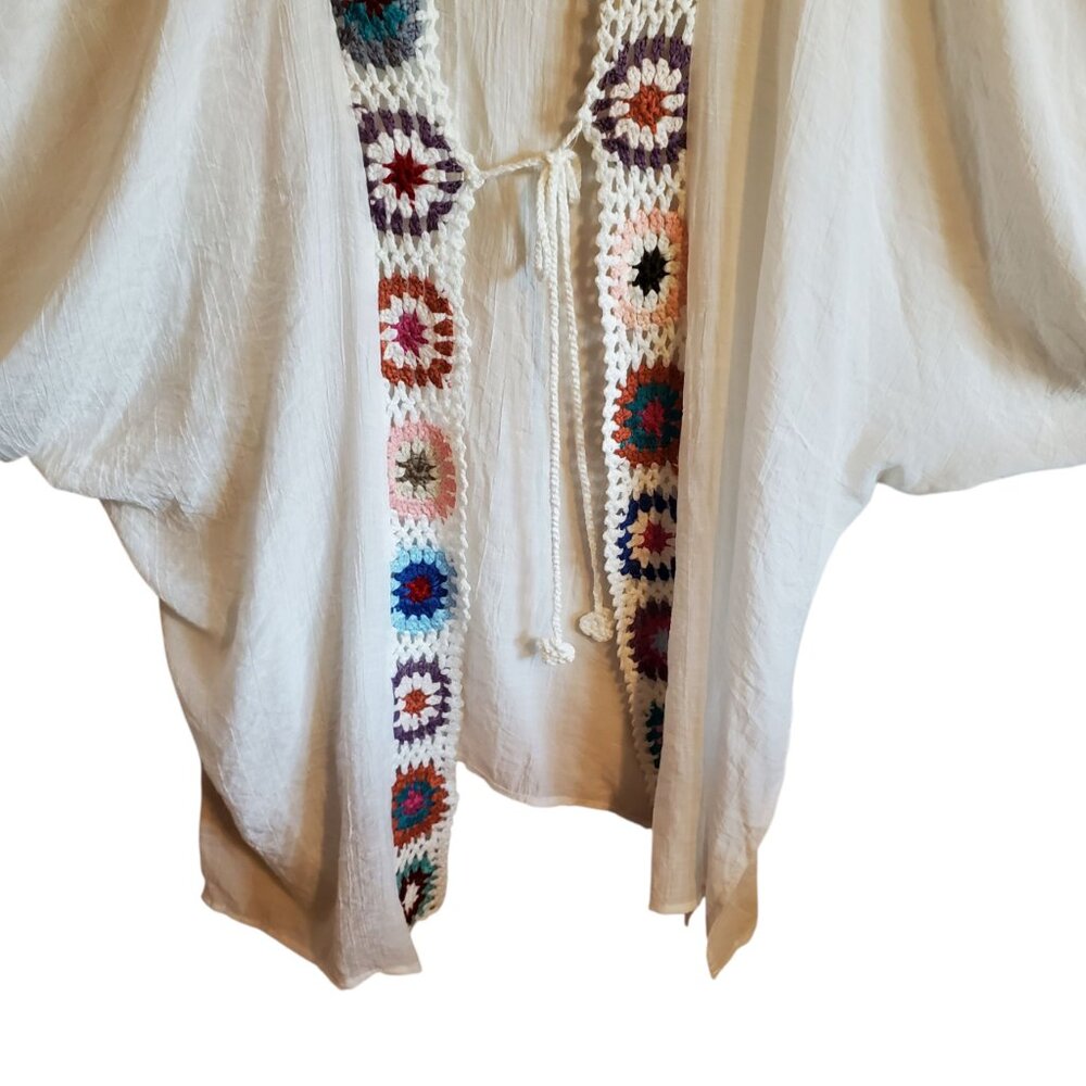 Entro Anthropologie White Medium Colorful Crochet Flowers Floral Cardigan XL - Picture 7 of 15